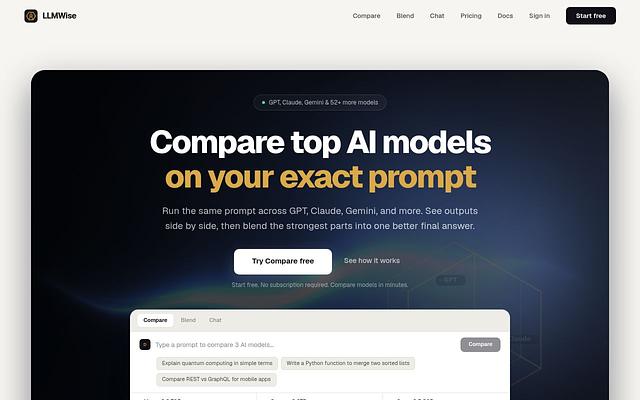 Screenshot of LLMWise webpage