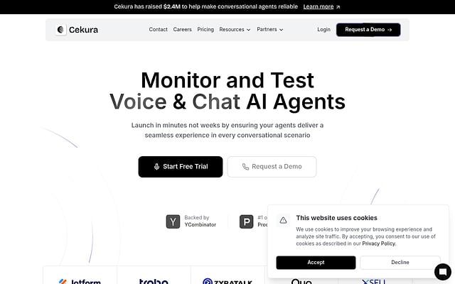 Screenshot of Cekura webpage