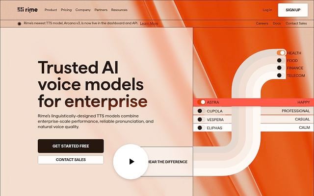 Screenshot of Rime AI webpage