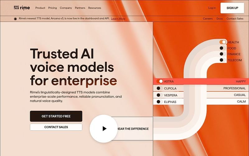 Screenshot of Rime AI webpage