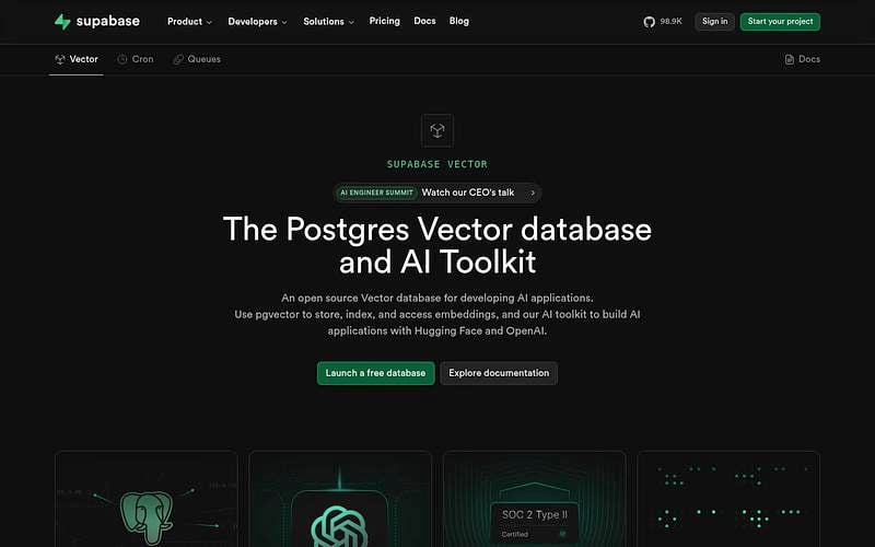 Screenshot of Supabase Vector webpage