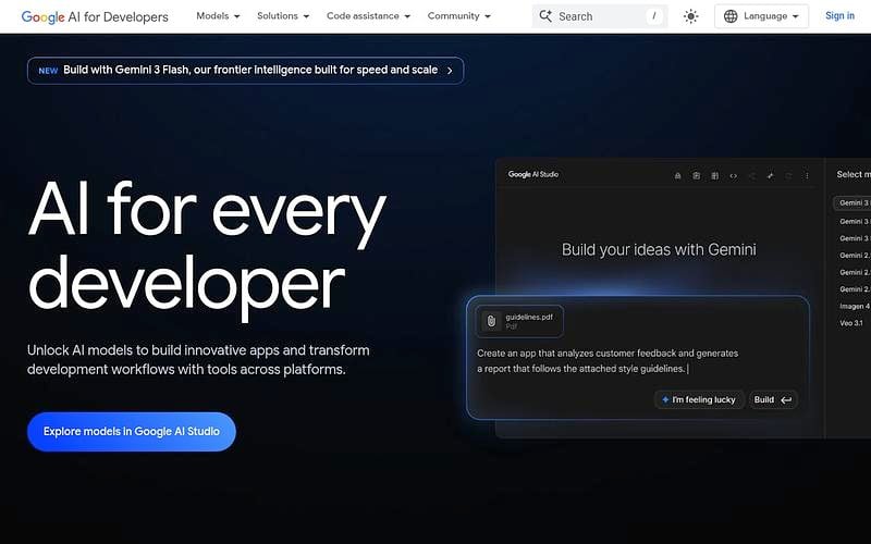 Screenshot of Google Gemini API webpage
