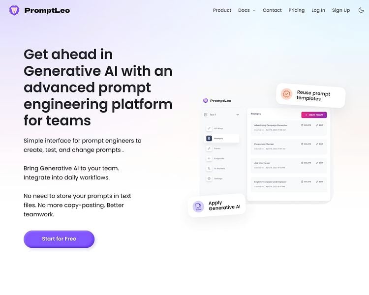 Screenshot of PromptLeo webpage
