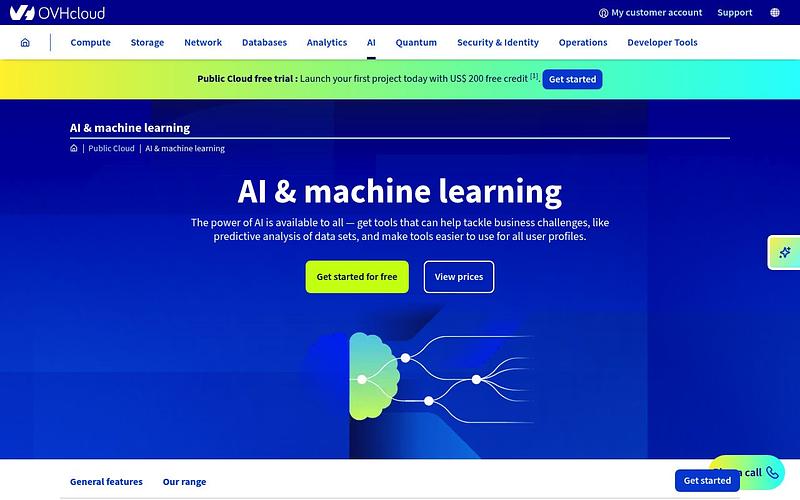 Screenshot of OVHcloud AI webpage