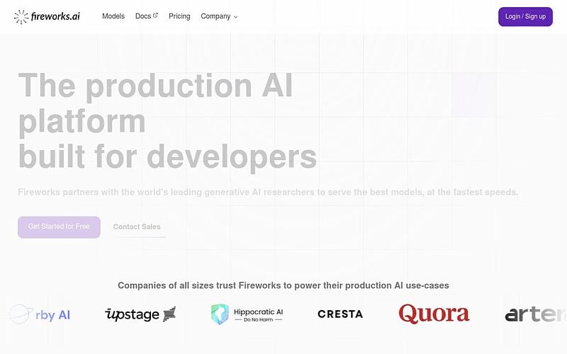 Screenshot of fireworks.ai webpage