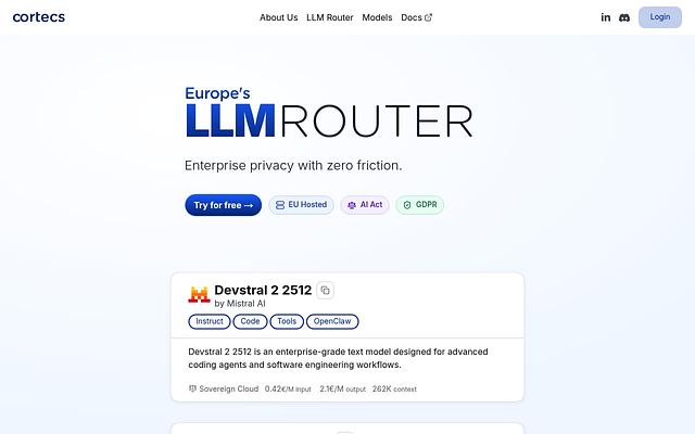 Screenshot of Cortecs AI webpage
