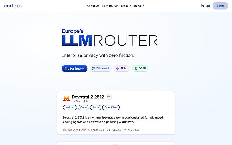 Screenshot of Cortecs AI webpage