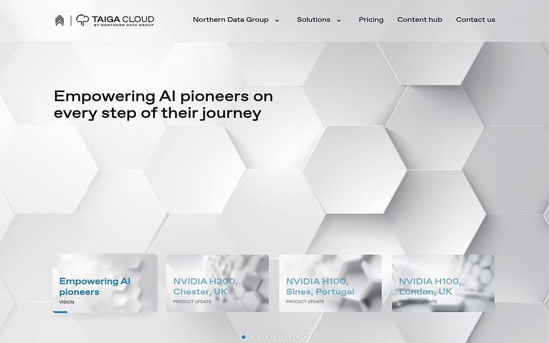 Screenshot of Taiga Cloud webpage