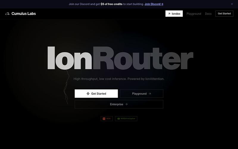 Screenshot of IonRouter webpage