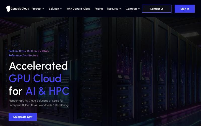 Screenshot of Genesis Cloud webpage