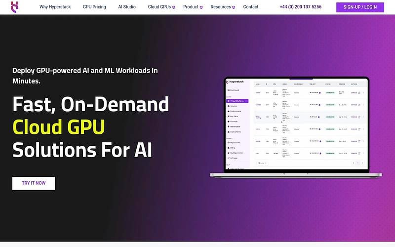 Screenshot of Hyperstack webpage