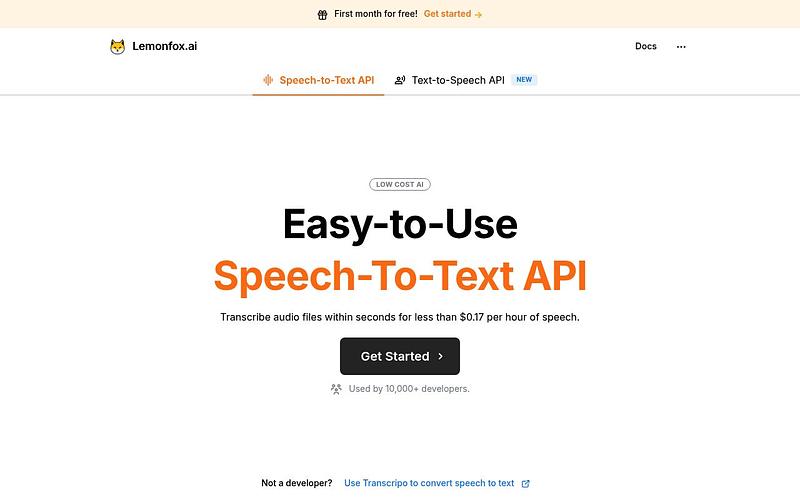 Screenshot of LemonFox webpage