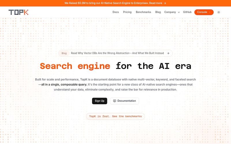 Screenshot of TopK webpage