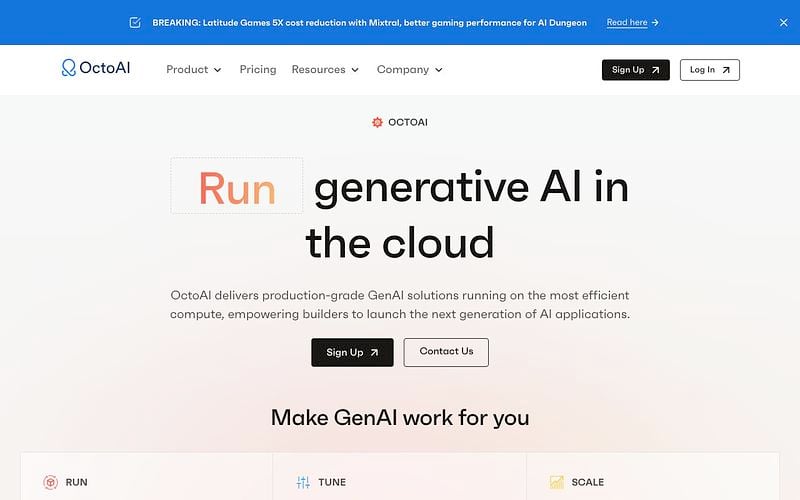 Screenshot of OctoAI webpage