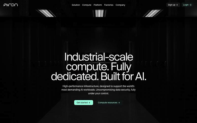Screenshot of Airon webpage