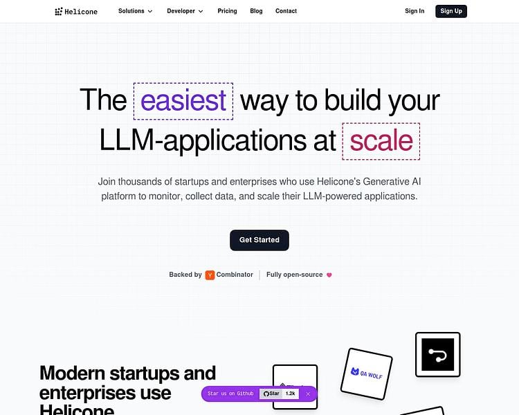 Screenshot of Helicone webpage