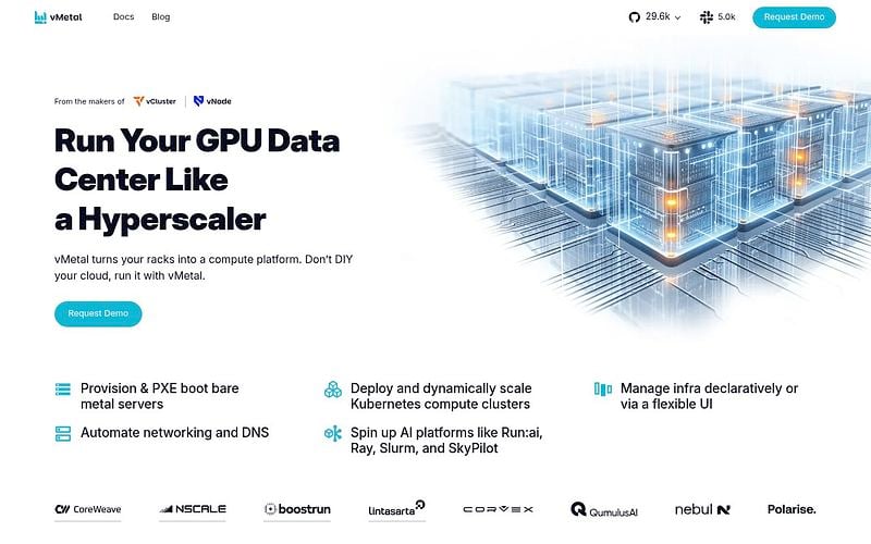 Screenshot of vMetal webpage