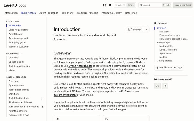 Screenshot of LiveKit Agents webpage