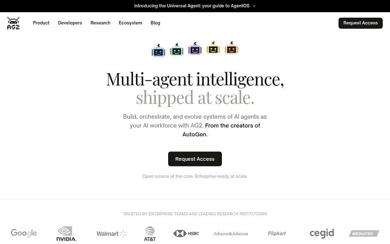 Screenshot of AG2 webpage