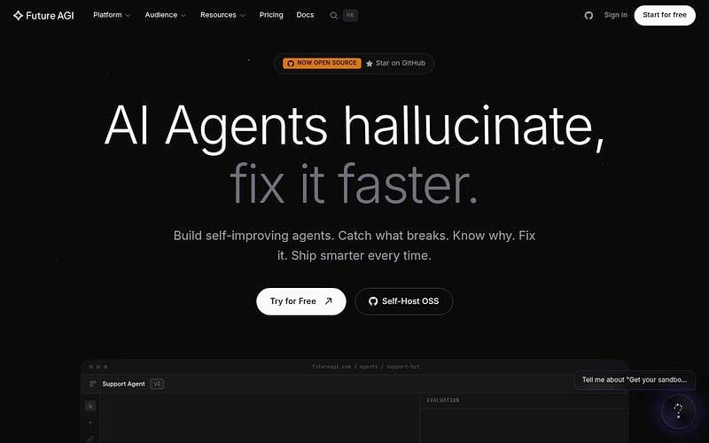 Screenshot of Future AGI webpage