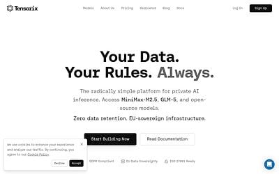 Screenshot of Tensorix webpage