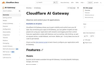 Screenshot of Cloudflare AI Gateway webpage