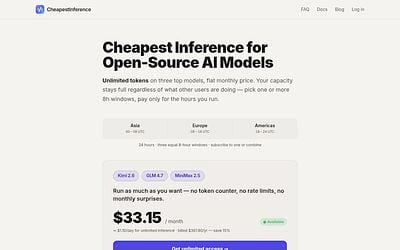 Screenshot of CheapestInference webpage