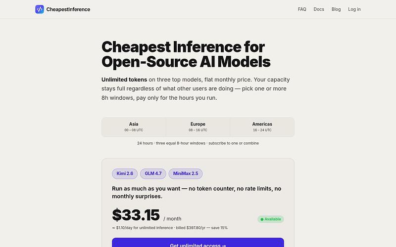 Screenshot of CheapestInference webpage