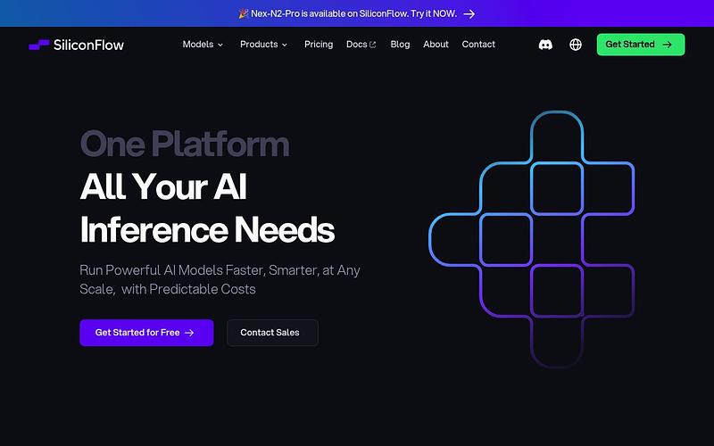 Screenshot of SiliconFlow webpage