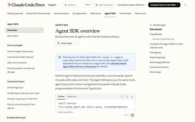 Screenshot of Claude Agent SDK webpage