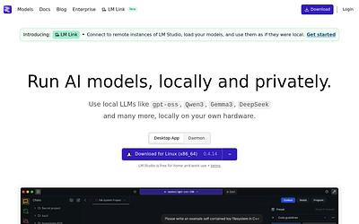 Screenshot of LM Studio webpage