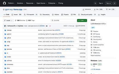Screenshot of llama.cpp webpage