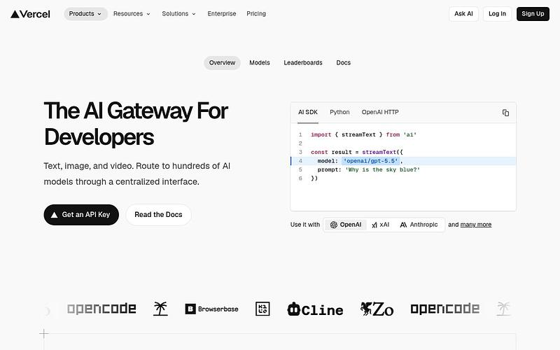Screenshot of Vercel AI Gateway webpage