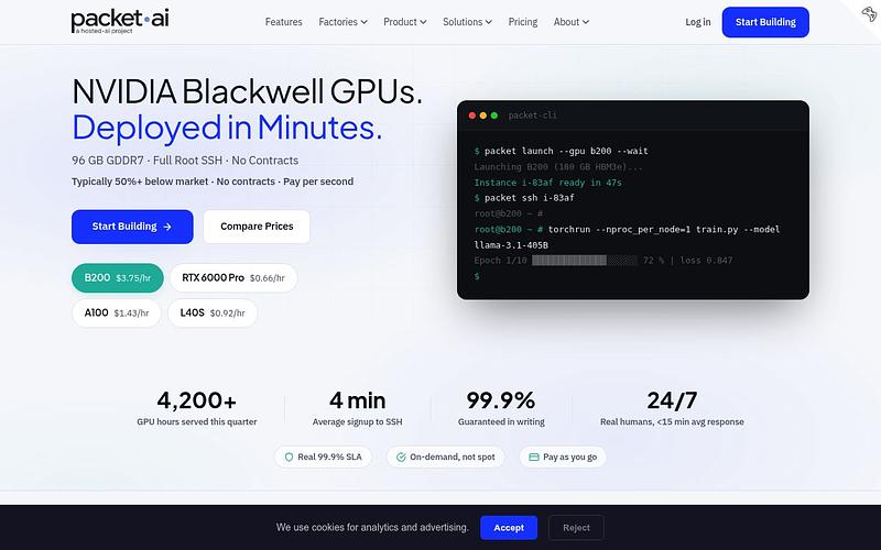 Screenshot of Packet.ai webpage