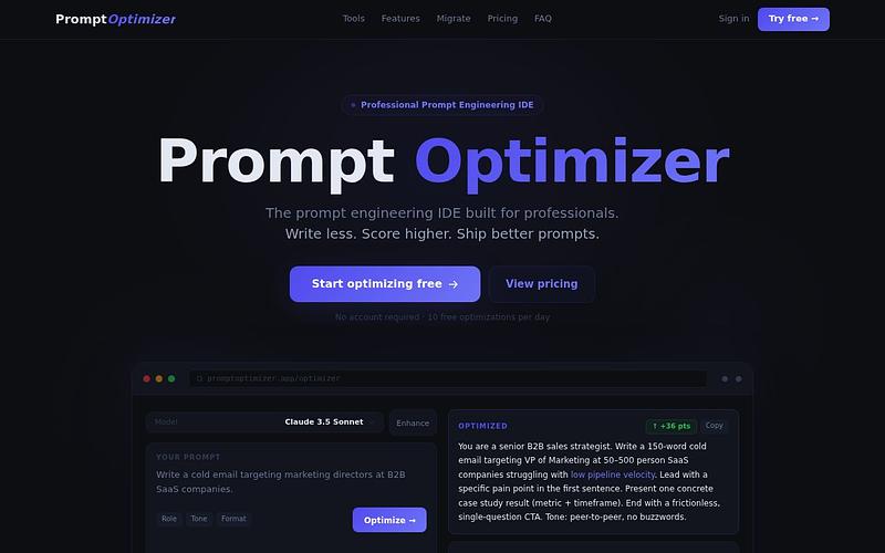 Screenshot of Prompt Optimizer webpage