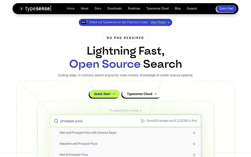 Screenshot of Typesense webpage