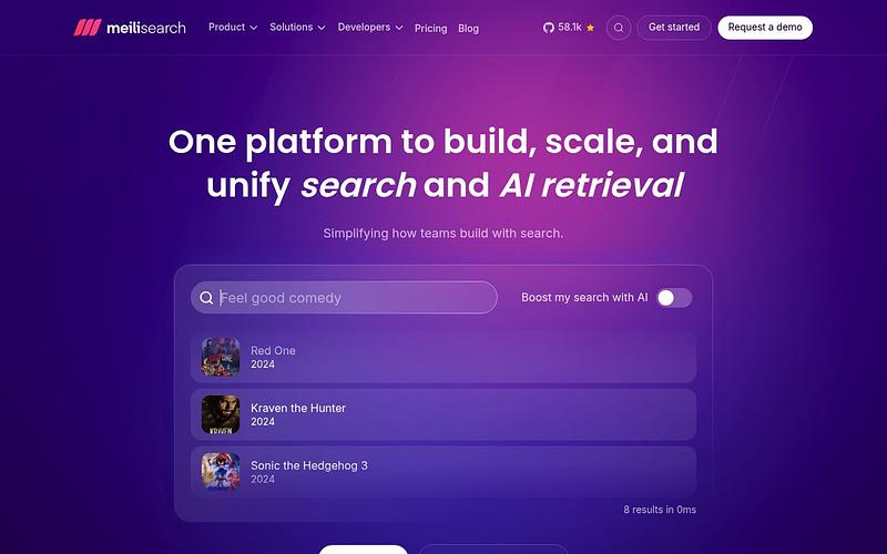 Screenshot of Meilisearch webpage