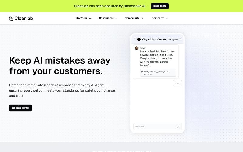 Screenshot of Cleanlab webpage