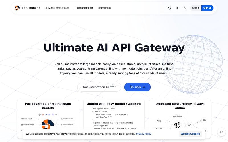 Screenshot of TokensMind webpage