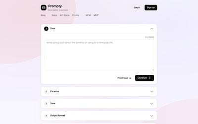 Screenshot of Prompty webpage