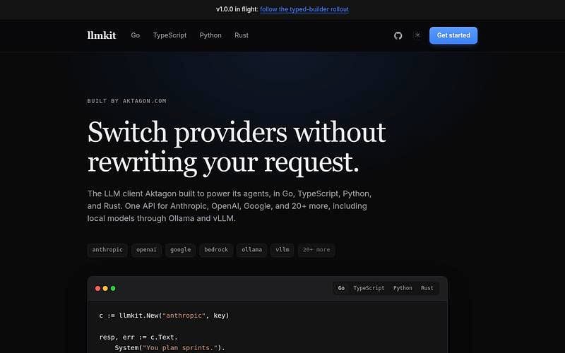 Screenshot of llmkit webpage