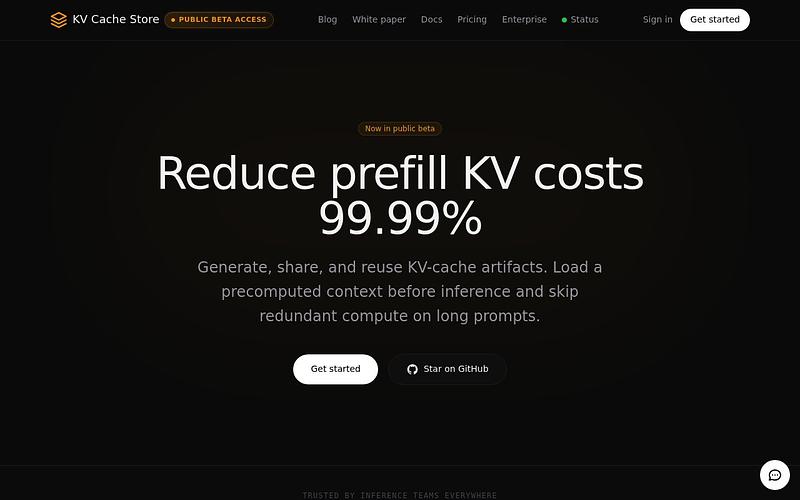 Screenshot of KV Cache Store webpage