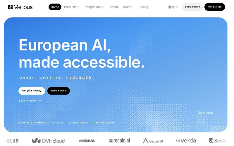 Screenshot of Melious AI webpage