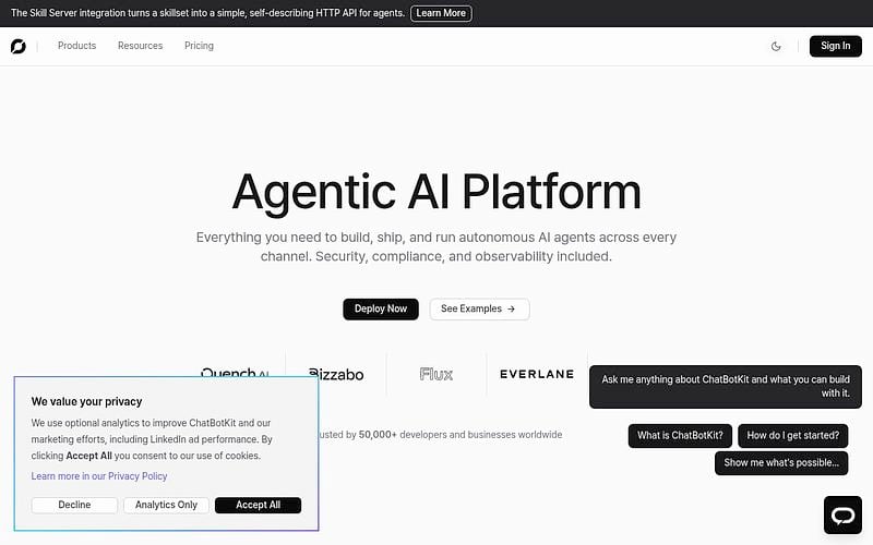 Screenshot of ChatBotKit webpage