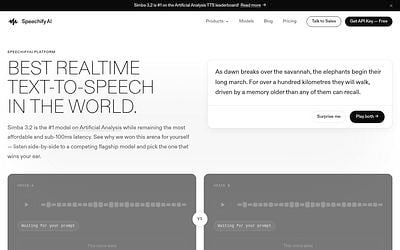 Screenshot of SpeechifyAI webpage