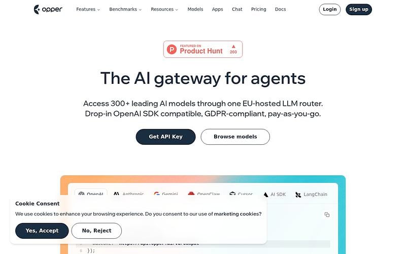 Screenshot of Opper webpage