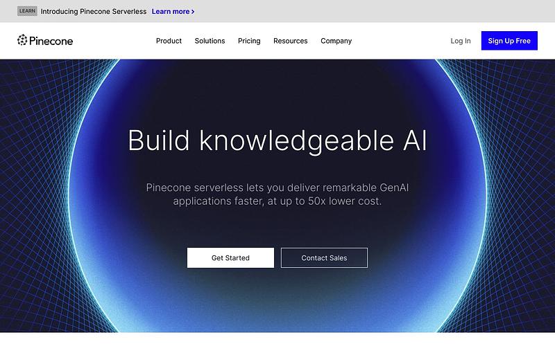 Screenshot of Pinecone webpage