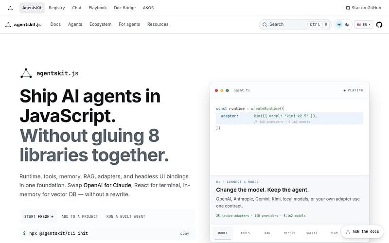 Screenshot of AgentsKit webpage