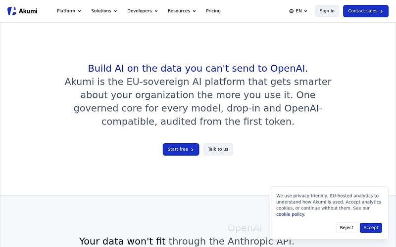 Screenshot of Akumi webpage