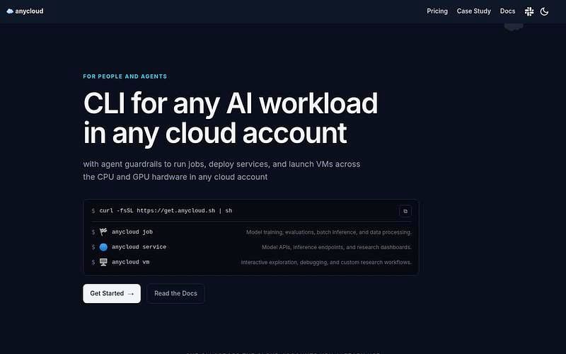 Screenshot of Anycloud webpage
